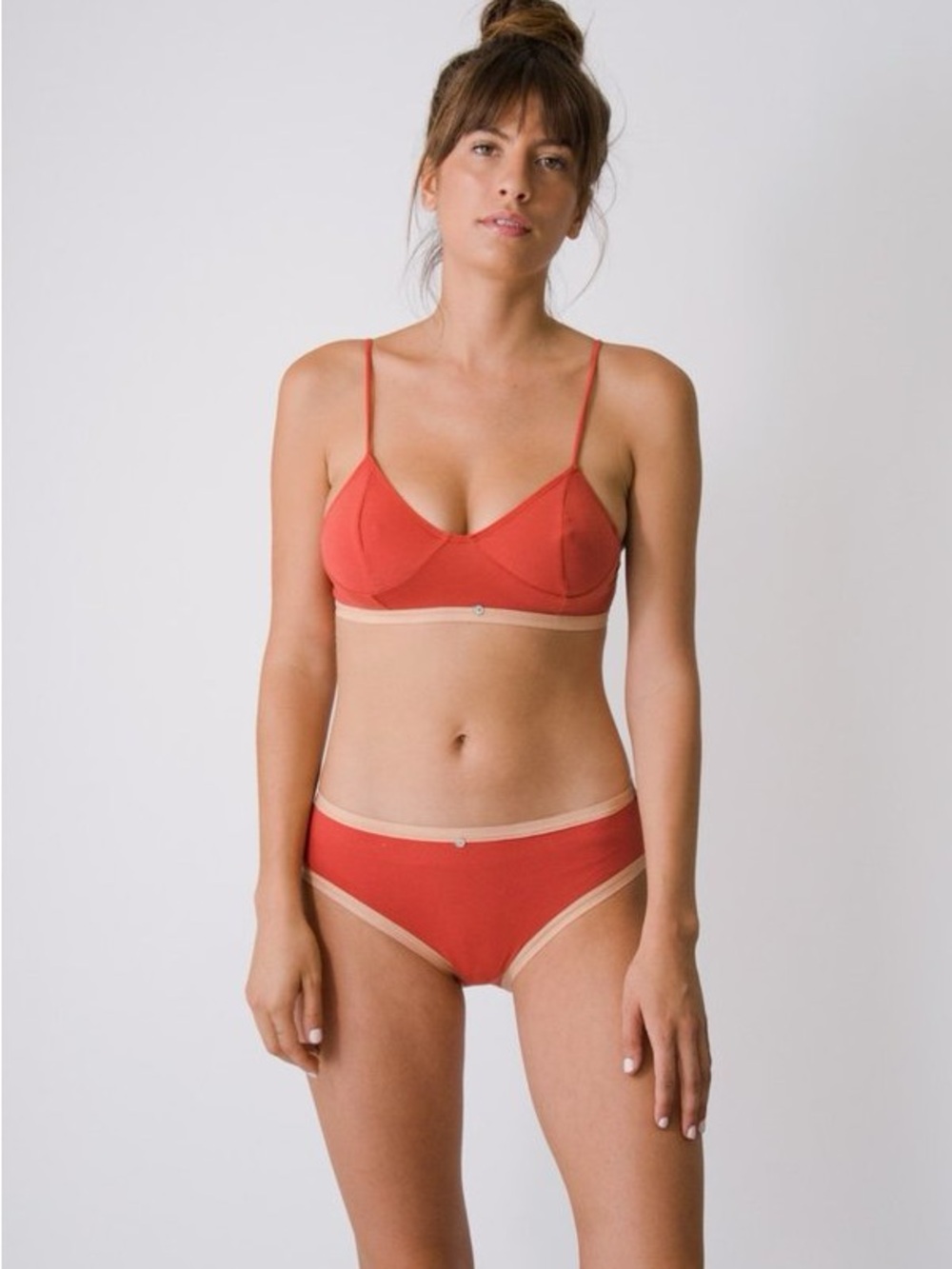 Botanica Workshop Aya Bralette and Panties Cotton Lingerie Set in Goji (Coral)